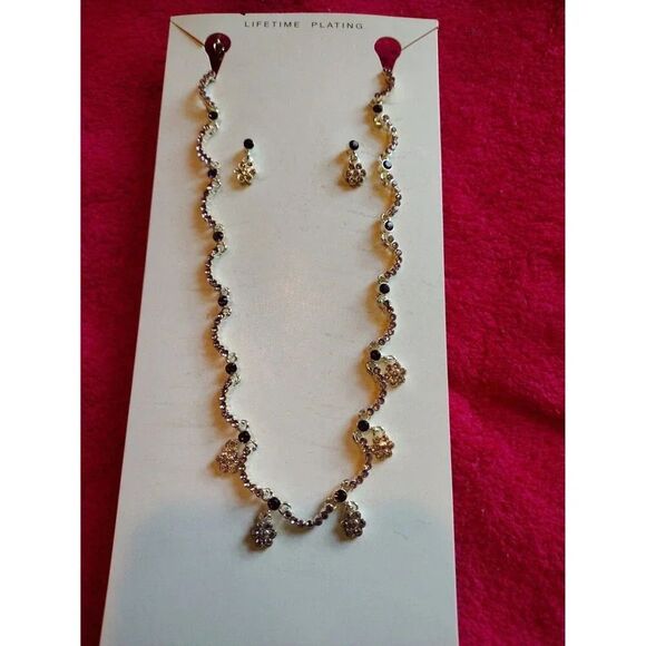 Austrian Purple and Clear Crystal Necklace and Earrings Set Titanium Post - Picture 2 of 6